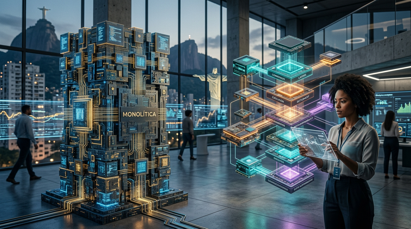 Blockchain Modular vs Monolítica em 2026: Qual Arquitetura Escala no Brasil? | EuNerd